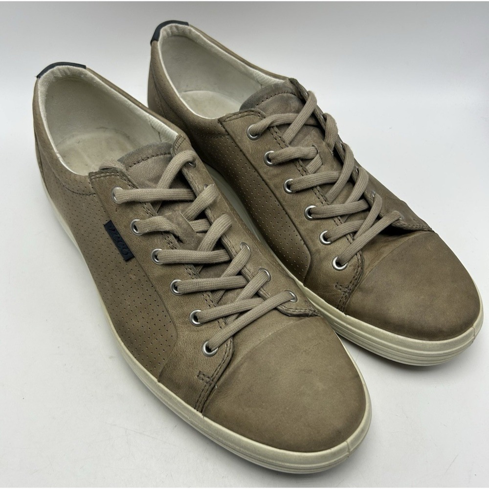 Ecco Leather Sneakers Mens 13 Soft Perforated Street Casual Beige Shoes Preppy